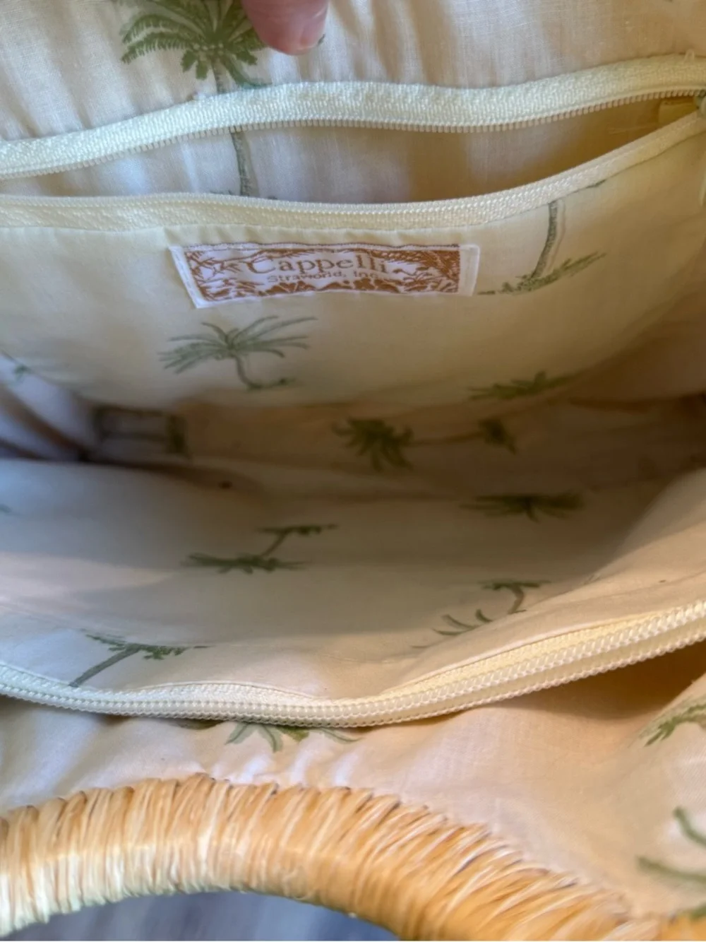 Cappelli Straworld Flamingo And Shells Straw Tote Purse Green Lined Palm Trees